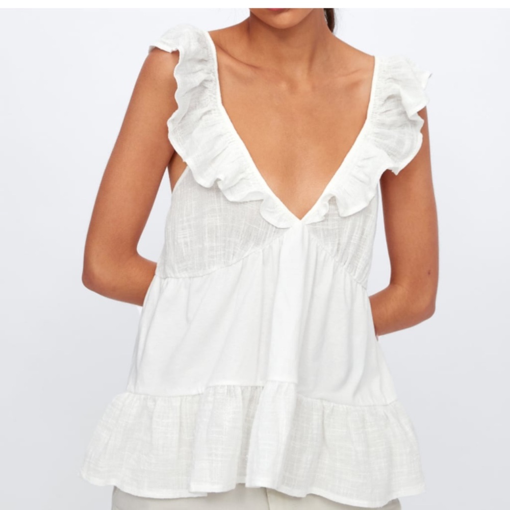Zara White Ruffle Top Size M